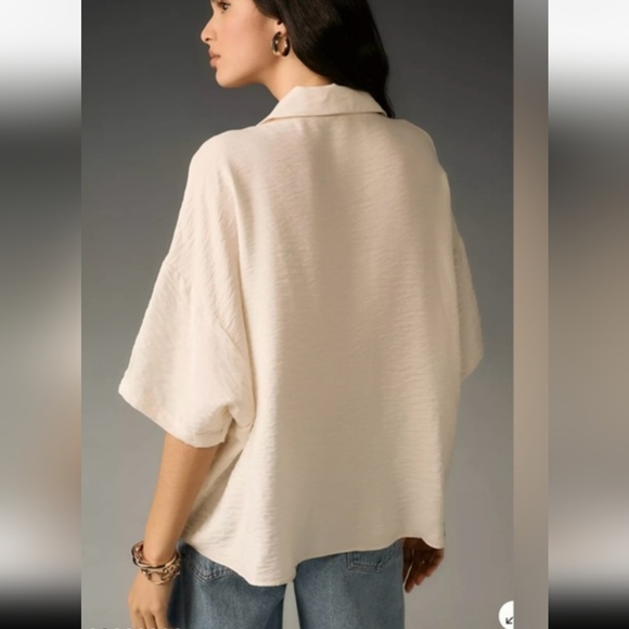 ANTHROPOLOGIE Cream Blouse Womens The Dilon Short Sleeves Wide-packet CREAM 2X - Picture 3 of 12